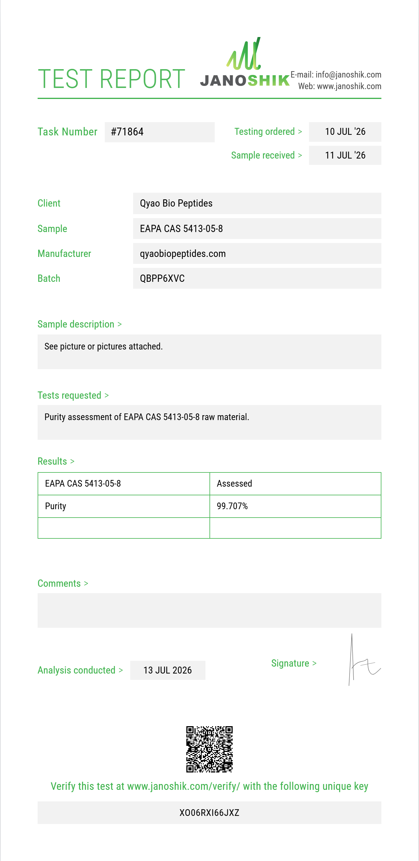 EAPA (ethyl alpha-phenylacetoacetate / ethyl 3-oxo-2-phenylbutanoate) CAS 5413-05-8 Purity (HPLC) report by Janoshik Analytical